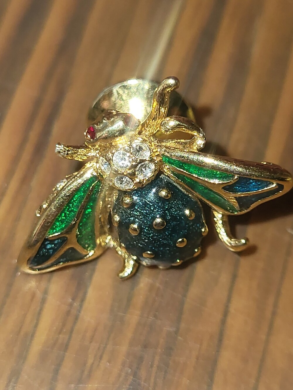 Vintage Enamel Bumblebee Insect Lapel Pin Rhinestone Accent Gold Tone Bug Brooch